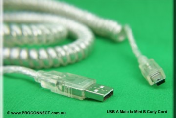 USB AM to Mini B 5m Curly Cord